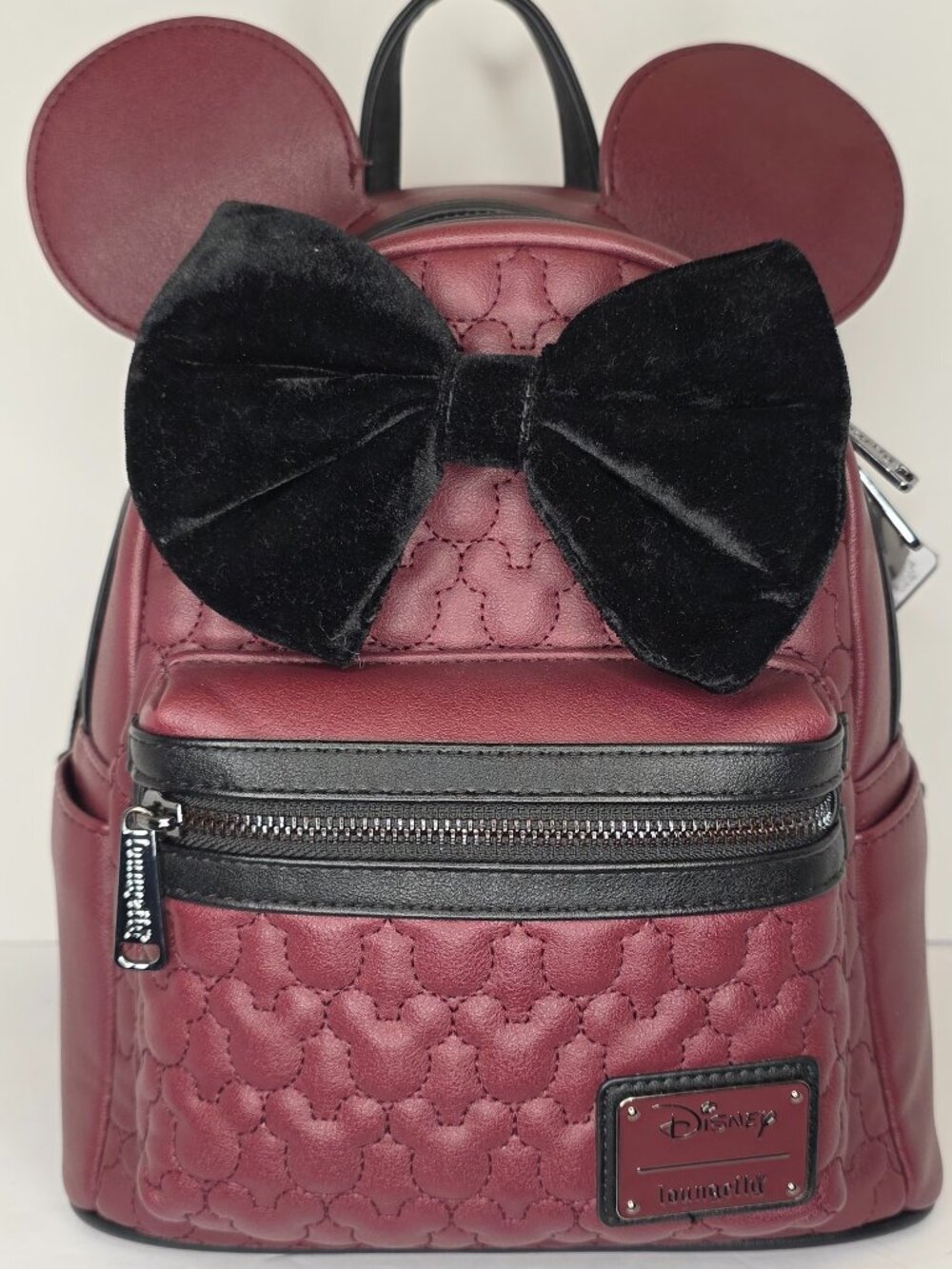 Loungefly Disney Minnie Mouse Quilted Velvet Bow Mini Backpack NWT